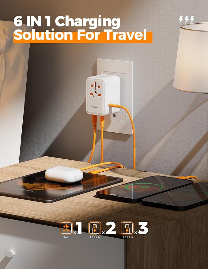 TESSAN Universal Travel Adapter 100W GaN, International Power Adapter with 5 USB(3 USB C) Charging Ports, Worldwide Outlet for US to European Europe UK AUS Ireland(Type C/G/A/I)