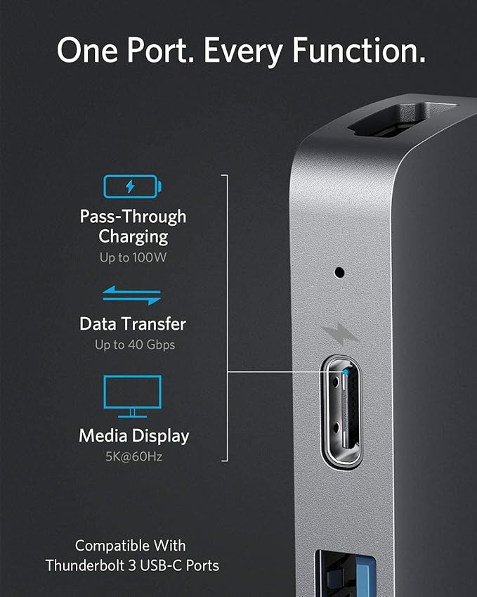 Anker USB-C Hub for MacBook, 8-in-2 Adapter Compatible with Thunderbolt 3 USB-C Port, 4K HDMI, USB-A&C 3.0 Data Ports, SD Card, Lightning Audio