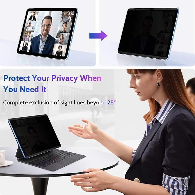 Magnetic Privacy Screen Protector for iPad 10th 2022 10.9" & iPad 11th A16 2025 11", Removable Anti Blue Light Glare Spy Private Filter, High Sensitive Bubble-Free Black Security Screen