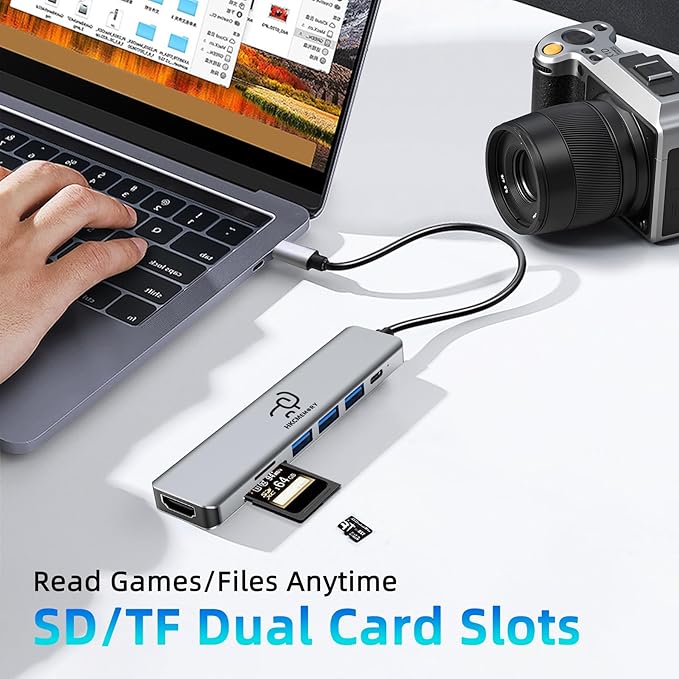 USB C Hub 7-in-1, 4K HDMI, 100W PD Charging, USB 3.0/2.0 Ports, SD/TF Reader, USB-C Data, for MacBook Pro/Air, iPad Pro, iPhone 16 Pro/Pro Max, Dell XPS, Steam Deck