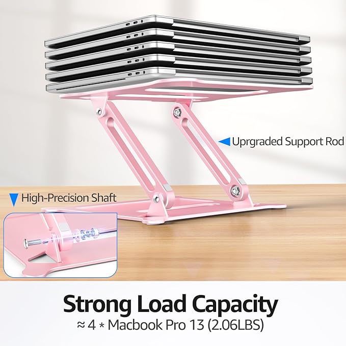 Urmust Laptop Stand for Desk Aluminum Computer Stand Riser Holder for Laptop Compatible with MacBook Air Pro, Dell, HP, Lenovo Samsung, Alienware All Laptops 11-15.6"(Pink)