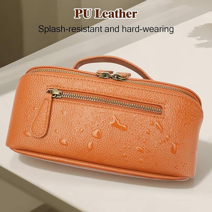 Electronic Organizer Travel Case, Portable Waterproof PU Leather Tech Pouch, Accessories Storage Bag, Compact Travel Cord Organizer for Cable, Charger, Phone, Earbuds (Brown Tech Pouch 2L)