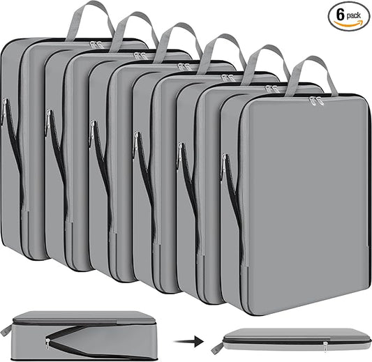 Hosuly 6 Pcs 17.3 x 12.6'' Compression Packing Cube Bag Extra Large Travel Expandable Space Saving Organizers XL for Luggage Storage(Dark Gray)