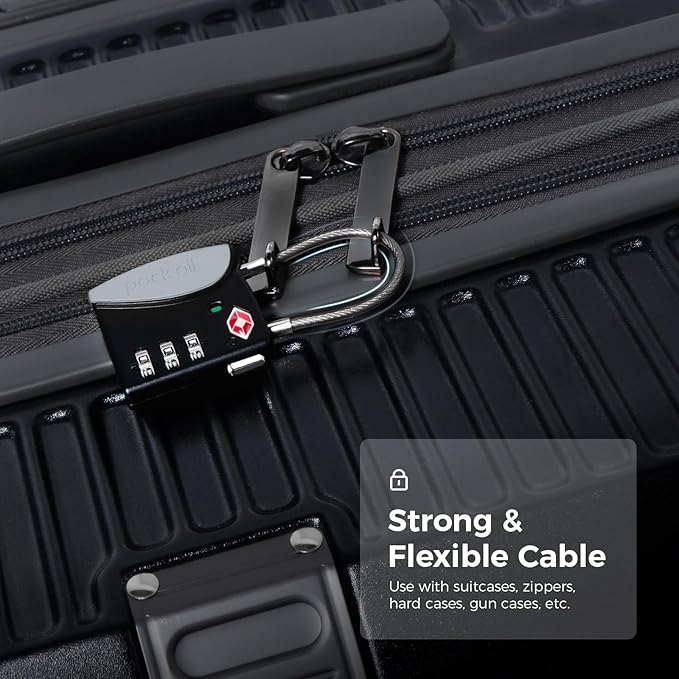 pack all TSA Approved Cable Luggage Locks, 3 Digit Combination Padlocks, Travel Lock for Suitcases & Bag, Alloy Body, Travel Accessories (1 Pack)（Grey）