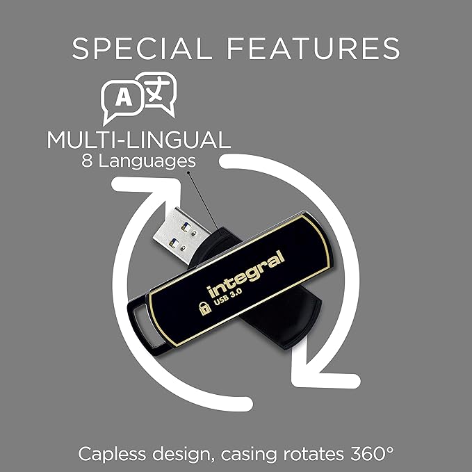 Integral 128GB Secure 360 Encrypted USB3.0 Flash Drive (256-bit AES Encryption)