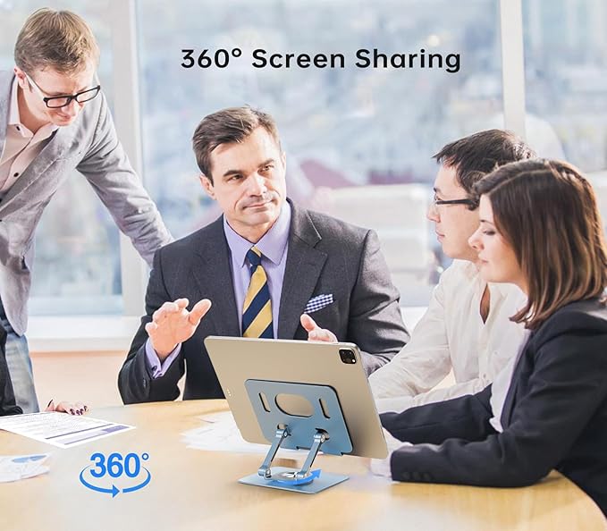 Tablet Stand Adjustable with 360° Swivel Base Aluminum Tablet Stand Holder for iPad/Samsung/iPad Pro Air Mini/Galaxy/Switch, Blue