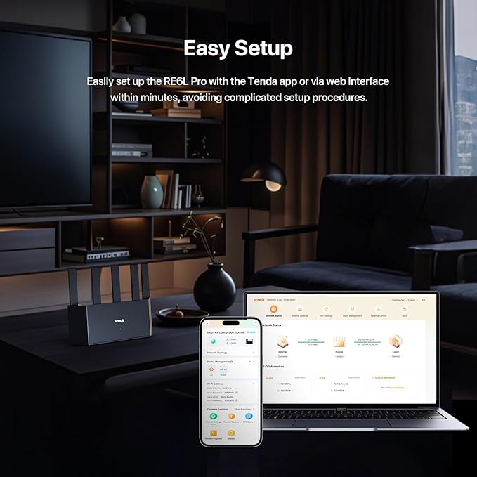 Tenda BE5100 Dual Band WiFi 7 Router (RE6L Pro) – 1x2.5G + 3x1G Ports, Easy Setup, Security Protect, Parental Control, Access Point Mode, Vertical Design, MLO, VPN, NFC