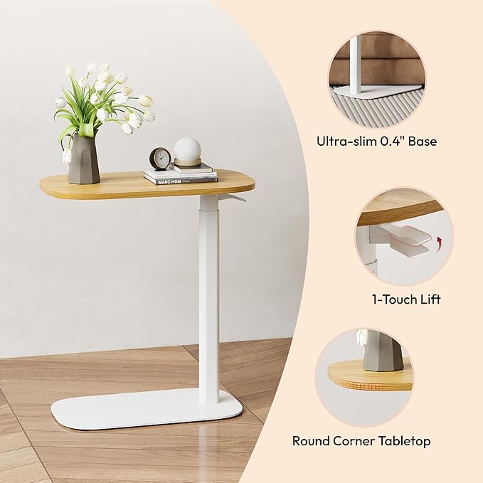 SANODESK Adjustable Overbed Bedside Table Pneumatic Adjustable Height Laptop Computer Standing Desk Cart with Tray, Hospital and Home Use(23.6" W x 13.8" D,Maple)