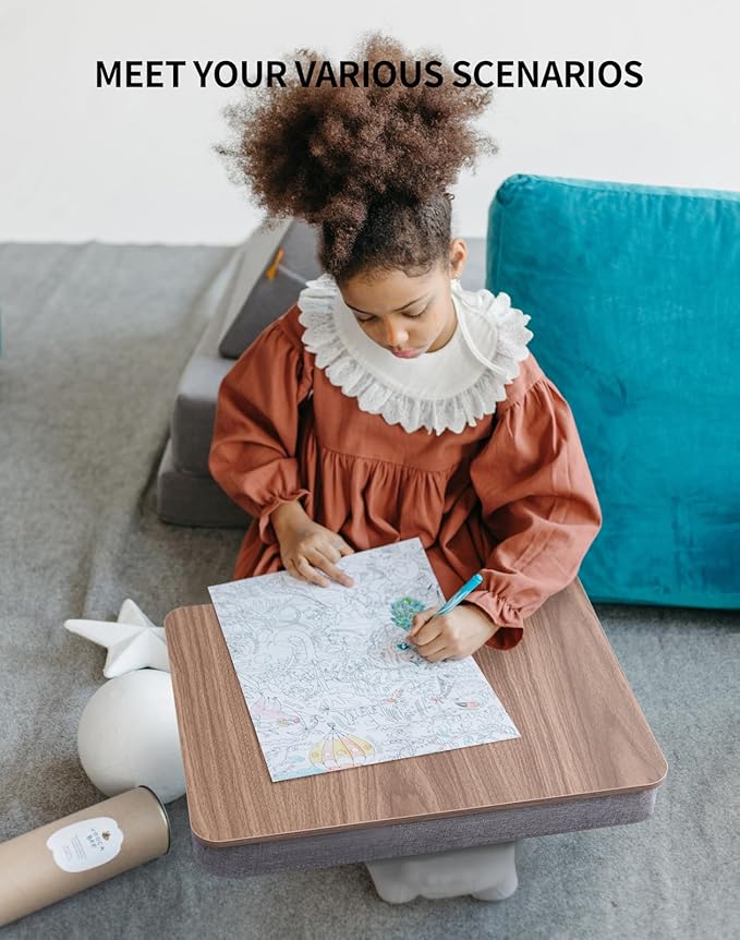 Lap Desk with Pillow Cushion, Portable Laptop Bed Desk, Fits up to 15.6 inch Laptop, Lap Stand for Bed & Couch & Carpet, Book Tablet/Drawing Board - Dark Brown Wood