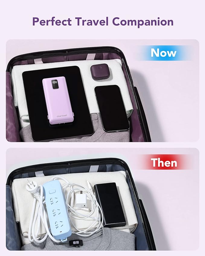 Charmast Portable Charger with Built-in Cables & Wall Plug, 10000mAh Portable Power Bank, External Battery Pack Travel Essentials Compatible with iPhone 16/15/14/13, Samsung, iPad etc