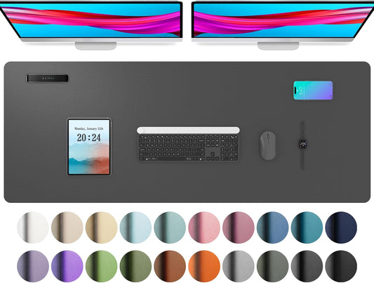 Aothia Leather Desk Pad Protector, Mouse Pad, Office Desk Mat, Non-Slip PU Leather Desk Blotter, Laptop Desk Pad, Waterproof Desk Writing Pad for Office and Home (48"x17", Gray)