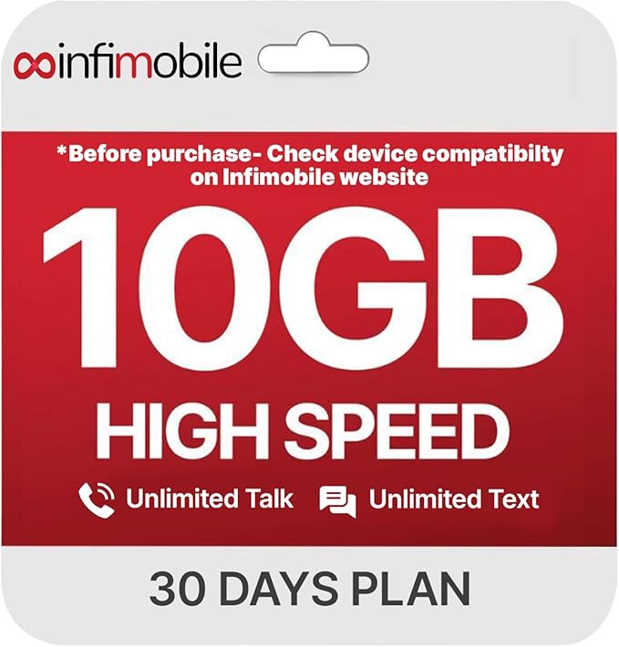 Prepaid Unlimited Plan: 1 Month | 10GB High-Speed Data Per Month | Unlimited Data Talk & Text | Prepaid Plan Service SIM Card | Nationwide Coverage | 4G, 5G Network