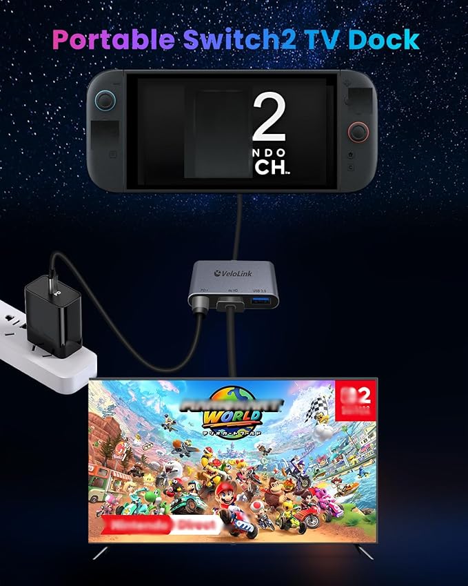 Switch 2 Dock Station with PD Charger Port +4K HDMI 2.1+ USB A Port, Switch 2 Portable Dock for Nintendo Switch 2 Docking Station USB c to hdmi Compatible with Switch1/ Switch 2, MacBook,Laptops