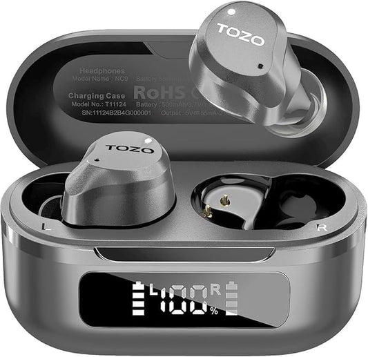 TOZO NC9 Hybrid Active Noise Cancelling Wireless Earbuds, 6 Mics ENC Clear Call, IPX8 Waterproof, in Ear Bluetooth 5.3 Headphones Stereo Bass Ear Buds 59H Playtime with LED Display 32 EQs via APP