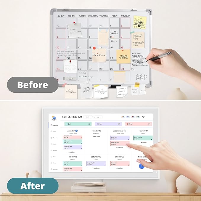 Digital Calendar 21.5 Inch Touch Screen, Electronic Wall Calendar Chore Chart for Family Monthly/Weekly Planner, Interactive Display Smart Calendar for Home Organization, Desk Mount Included - White