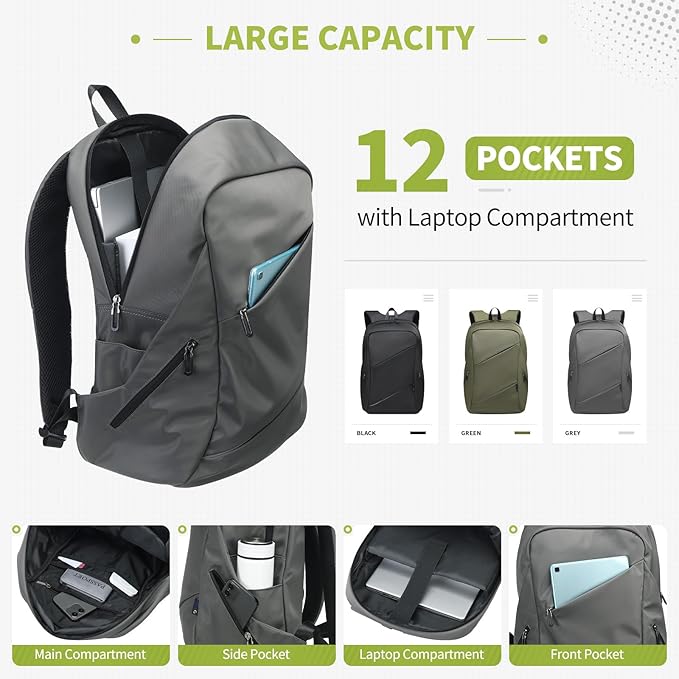 Travel Laptop Backpack, Anti-Theft Carry On Backpack Professional, TSA-Approved Water-Resistant Rucksack for Work Men Women Fits 16 Inch Notebook, Grey