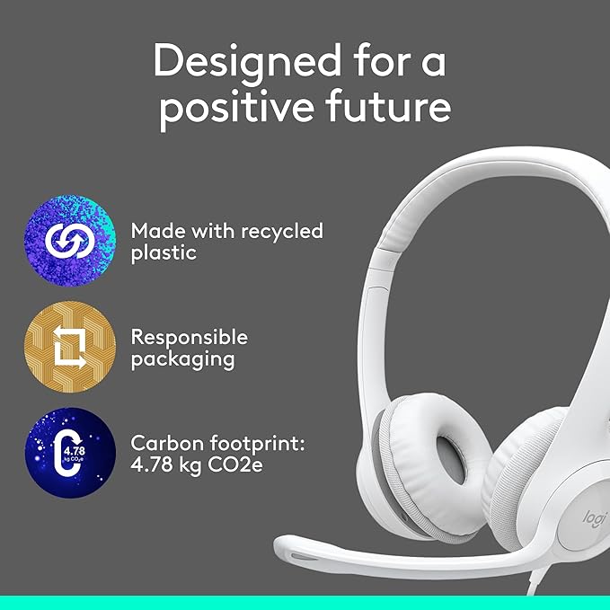 Logitech H390 Gaming Headphones, Wired Headphones with Mic, USB Headset with Microphone for PC, Noise Cancelling Microphone for Video Meetings, Music, Gaming - Off White