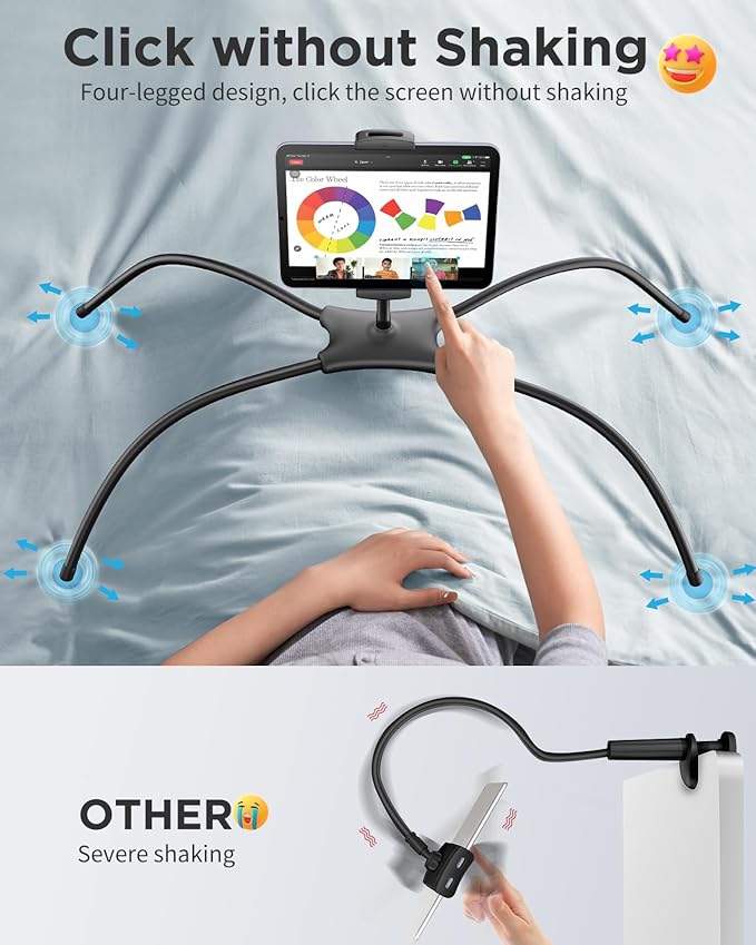 SAIJI iPad Stand, Adjustable Ergonomic Tablet Holder for Bed, Kindle Stand for Reading in Bed Fit for Tablet, Phone, Kindle, Portable Monitor, Switch and More 4.7"-17.3" Devices (Black)