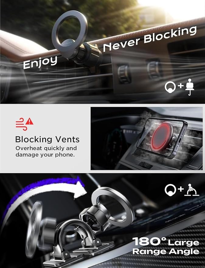 LISEN Magnetic Phone Holder for Car,MagSafe Car Mount for iPhone 17 Car Accessories for Men Women Gift RV Essentials [95% Increase Magnet] Cars Vent Phone Mount Truck Mat Fit GPS iPhone 17 Pro Max Air