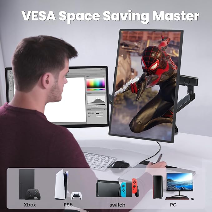 23.8” 4K Portable Monitor, UHD (3840*2160) 120% SRGB IPS FreeSync Gaming Moniter USB-C HDMI Large Work Home Office Second Monitor VESA Mountable, Adjustable Tilt & Height for Laptop, MacBook, PS4,Xbox