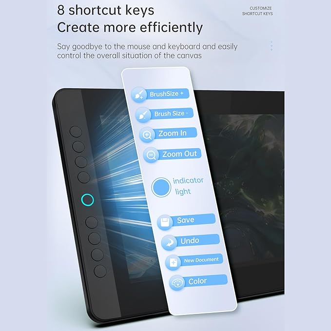 BISOFICE BT-13HDK Portable Graphics Drawing Tablet 13.3 Inch H-IPS LED Display Anti-Glare Digital Drawing Pad 16K Pressure Level Battery-Free Stylus Passive Technology 8 Customizable Shortcuts Keys