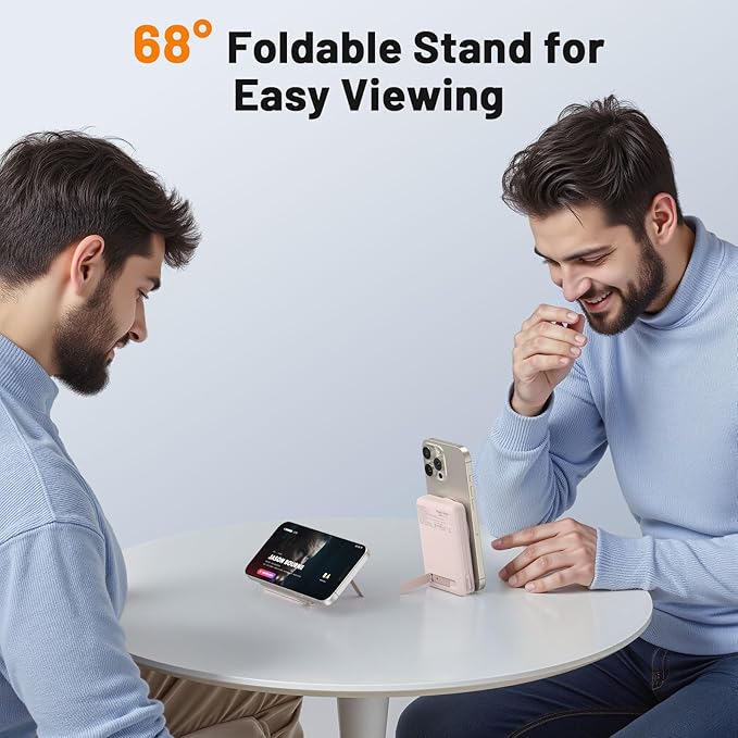 Magsafe Portable Charger 10000mAh Qi2 15W Fast Charging Magnetic Power Bank, Battery Pack with Foldable Stand, PD20W USB C Built in Cable, Mag Safe Only for iPhone 17/16/15/14/13/12 Series