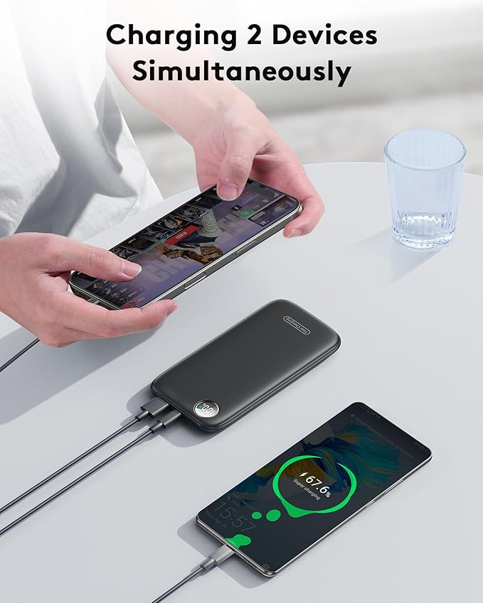 Powerbank Fast Charging Max 12V/4.5A, Ultra Slim Portable Charger USB C 10000mah, Travel Power Bank for iPhone 11 12 13 14 15 16 Samsung Android, DC Lightweight Battery Pack Phone Charger, White