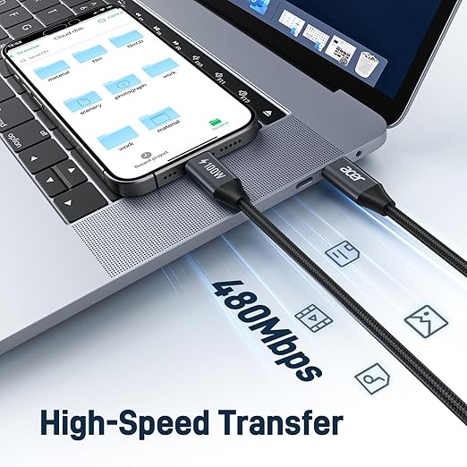 acer USBC Cable, 100W USB C Cable (6.6FT/2 Pack), C to C Fast Charging Nylon Braided Type-C Charger Cord Compatible with iPhone 17/16/ 15 Pro Max, Galaxy S25/S24, MacBook Pro/Air, iPad, etc.