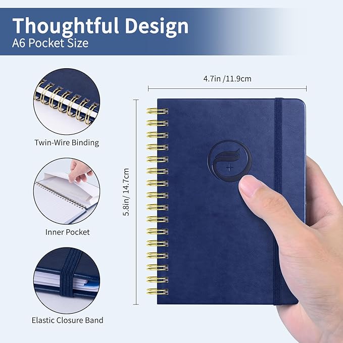 Small Password Book with Alphabetical Tabs, Password Keeper Book for Seniors, Individual & Colorful Tabs, Spiral Hardcover Password Notebook Small for Website Logins, 4.7" x 5.8", NavyBlue