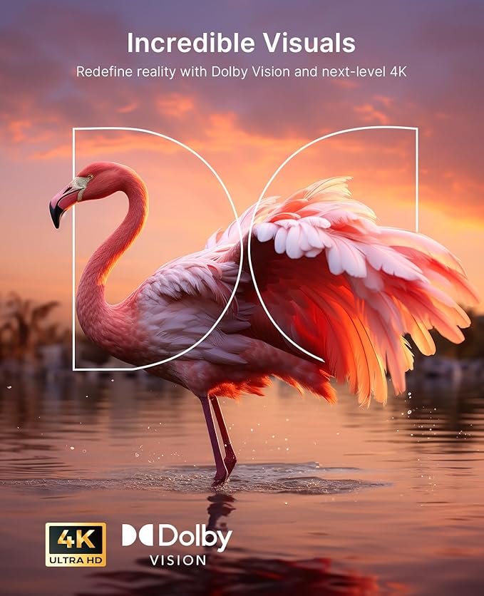 NexiGo TriVision Ultra, 4K Tri-LED-Laser Portable Projector, 2600 Lumens, No Laser Speckle, No Eye Strain, Dolby Vision, HDR10+, Backyard/Home Theater with 3D, 30W DTS Virtual:X, Fire TV Storage Slot