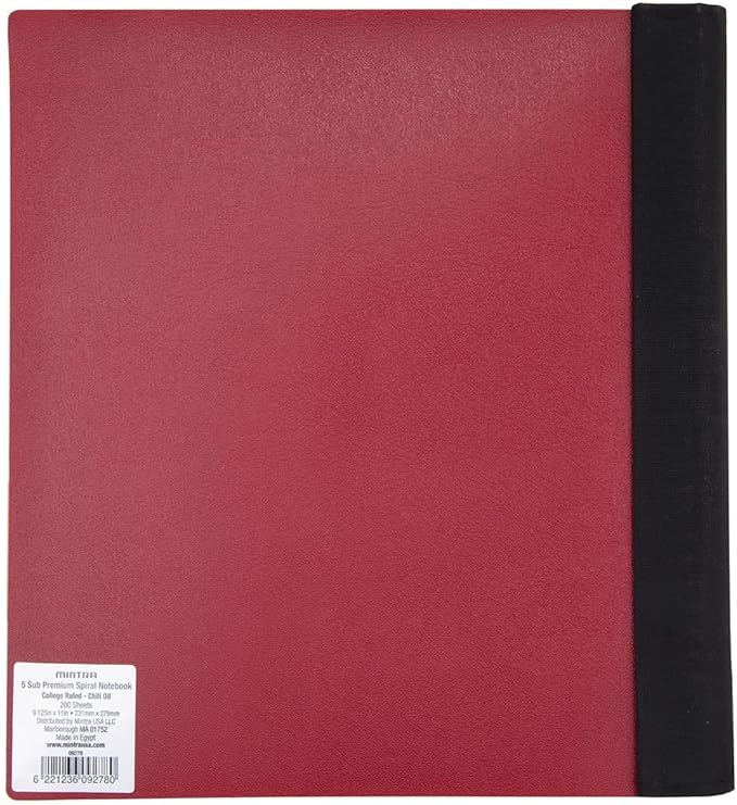 Mintra Office Durable PREMIUM Spiral Notebook (Chili Oil, 5 Subject (8.5in x 11in))