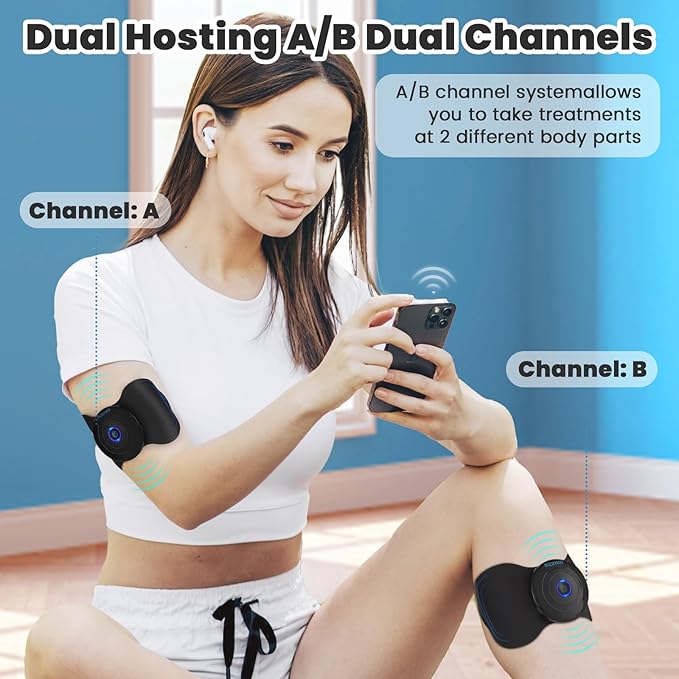 Wireless Tens Unit Muscle Stimulator - Two Sets of Tens Unit Massager for Pain Relief - Up to 12 Mode 20 Intensity Portable with App Controlled Bluetooth TENS EMS Muscle Stimulator Machine