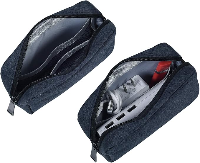 dealcase Travel Electronics Cable Organizer Bag Accessories Bag,Canvas Waterproof Universal Electronics/Accessories Multifunction Carrying Case Gadgets Bag Pouch 2 pieces,Navy Blue(Small+Big)