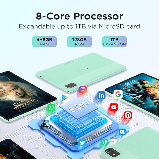 CWOWDEFU 10 Inch Android 14 Tablet, 12GB+128GB, Expand 1TB, Widevine L1 Compatible Octa-Core With WiFi 6, 6000mAh, Dual 8MP+5MP Camera, Face ID/Reading/Gaming (Green)