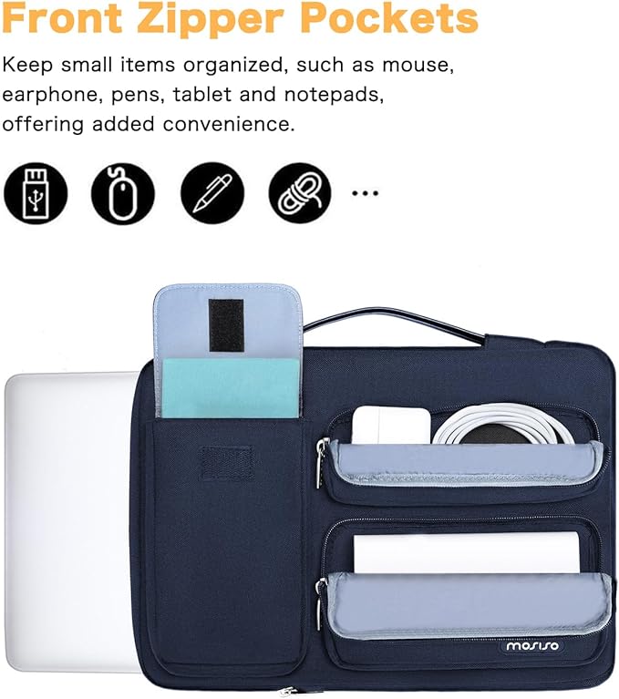 MOSISO 360 Protective Laptop Case 14 inch, Laptop Sleeve Compatible with HP Lenovo Dell ASUS Acer, HP Stream, Dell Latitude, Lenovo IdeaPad,Side Open Bag with 2 Raised&1 Flapover Pockets, Navy Blue