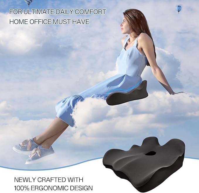 Seat Cushion, X-Large Memory Foam Office Chair Cushion, for Pressure Relief Sciatica & Pain Relief for Long Sitting Hours on Office/Home Chair, Car (Grey)