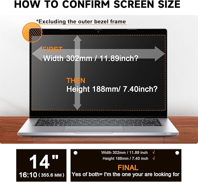 Mamol Laptop Privacy Screen 14 Inch for HP/Dell/Acer/Samsung/Asus/Lenovo/Toshiba, Removable 16:10 Aspect Privacy Filter Screen Protector, Anti Glare Blue Light Laptop Screen Shield 14 in