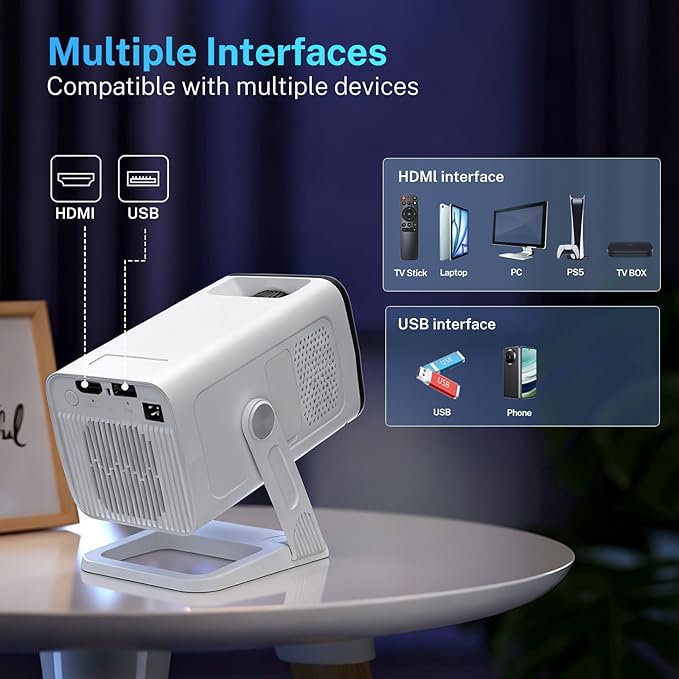 4K Supported Android 11 Mini Projector with WiFi 6 & Bluetooth 5.4 | 400 ANSI Lumens | Auto Keystone | Portable Outdoor Movie Projector for iPhone, Netflix, Camping, Bedroom & Home Theater