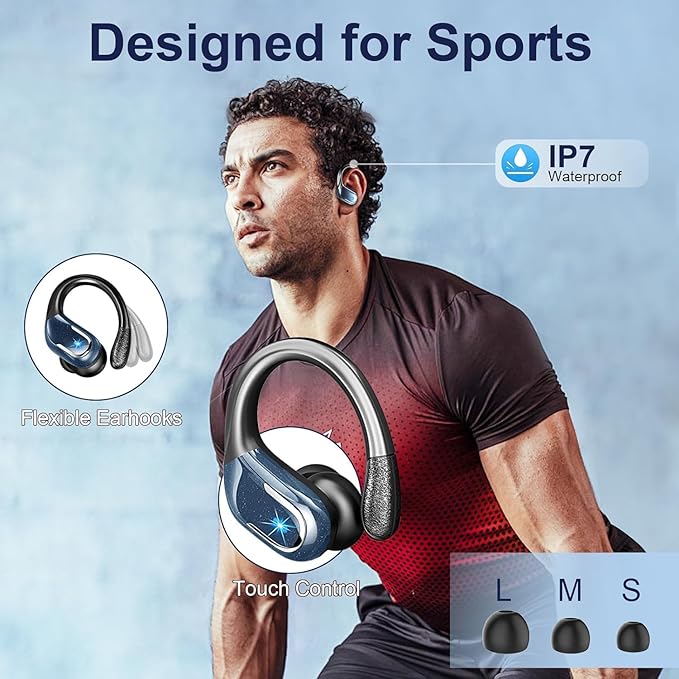Wireless Earbuds Sport Bluetooth Headphones 5.4, 2025 Bluetooth Earbuds 75Hrs Stereo, 4 HD Mic, Over-Ear Buds with Earhooks ENC Noise Canceling Earphones, IP7 Waterproof Headset for Workout/Running