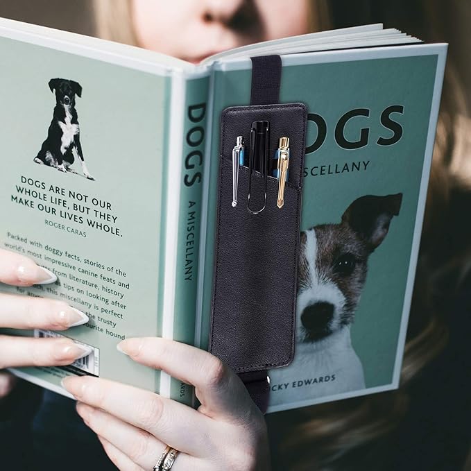 Wisdompro Adjustable Elastic Band Pen Holder, 2 Packs PU Leather Pencil Holder, Pen Sleeve Pouch, Fits for 8" to 11.5" Hardcover Journals, Notebooks, Planners, iPad