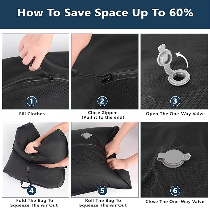 Dobaly 33L Professional Vacuum Bags for Travel, IP67 Reusable Vacuum Compression Bags for Suitcases and Backpack Space Saver Vacuum Bags for Travel Lightweight & Durable (1PC No Pump)