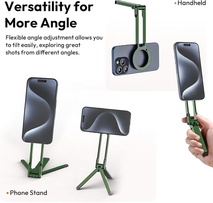 ULANZI MA30 Magnetic Phone Tripod Stand for iPhone - Aluminium Maglock Smartphone Mini Tripod Pocket Cell Phone Stand Strong Magnet Quick Mount Compatible with iPhone 17 16 15 14 13 12 Series, Green