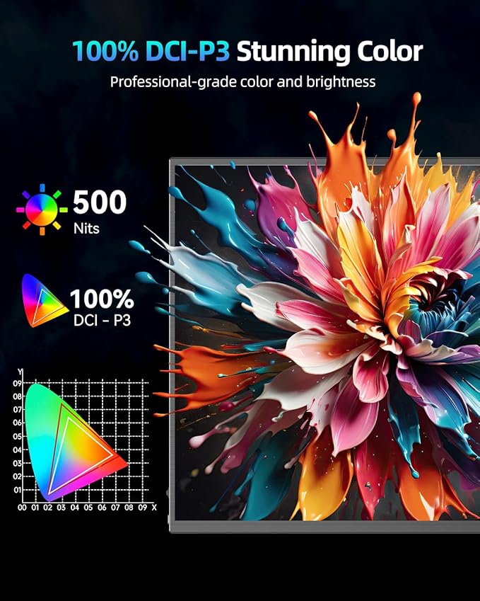 UPERFECT 18" QLED Portable Monitor, 2K 2560×1600, 144Hz Gaming Display, 500 Nits Brightness, FreeSync HDR, 100% DCI-P3, Ultra-Slim USB-C/HDMI Monitor for Laptop MacBook Phone Game Console, VESA Mount