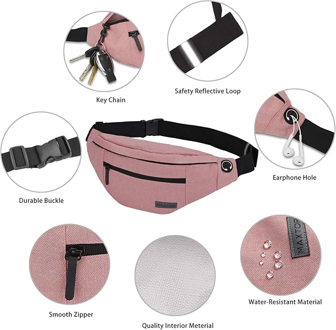 MAXTOP Large Crossbody Fanny Pack with 4-Zipper Pockets,Gifts for Enjoy Sports Festival Workout Traveling Running Casual Hands-Free Wallets Waist Pack Phone Bag Carrying All Phones