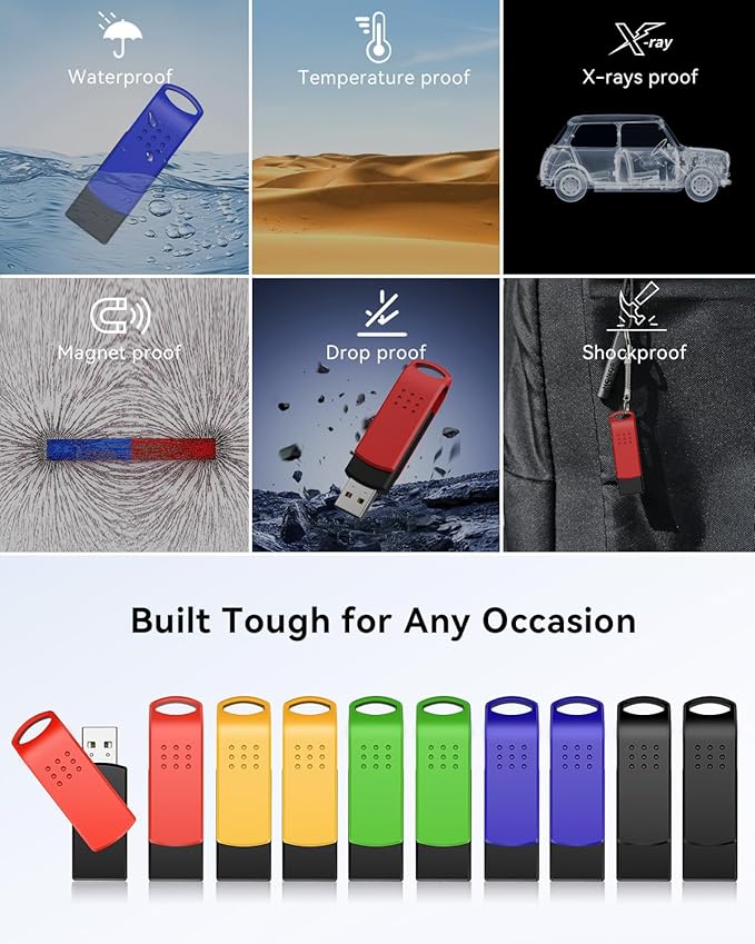 KEXIN 32 GB Flash Drive 10 Pack USB 2.0 Thumb Drives - USB Memory Stick with LED Light - Stylish Colorful Pen Drive for Photo Video File Music - Green, Red, Black, Blue, Yellow