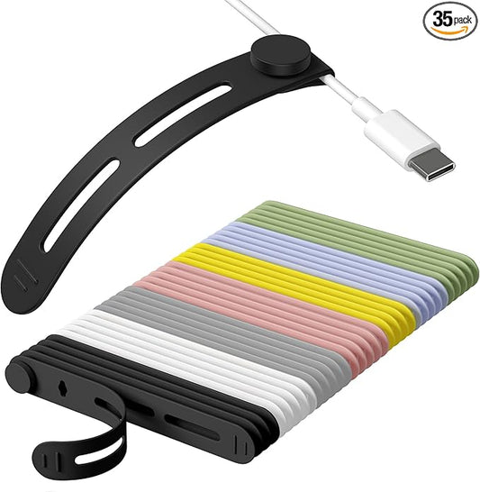 35Pcs Nearockle Reusable Cable Ties, Adjustable Silicone Cord Organizer Small Zip Ties for Charging Cords Earphone Computer Wire, Office Desk Cable Management Travel Accessories(Multi)