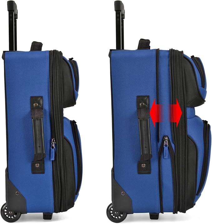 U.S. Traveler Lightweight Rolling 20" Carry On Luggage Softside Suitcase, Royal Blue, 2 Wheel Single