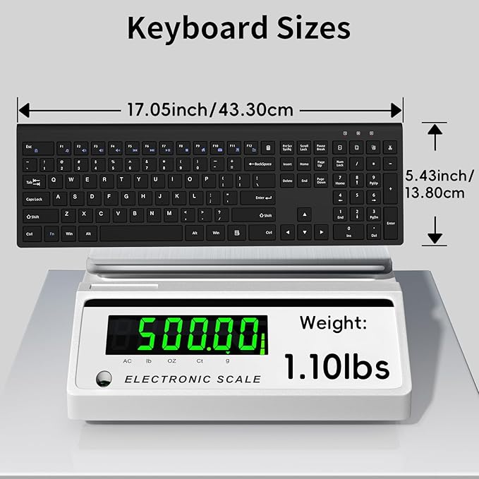 Wireless Keyboard, 2.4G USB Slim Silent Cordless Keyboard for Windows Chrome Laptop Computer PC Desktop Notebook Chromebook, 12 Multimedia Keys, Fn Lock, 110 Keys Full Size with Number Pad - Black ﻿