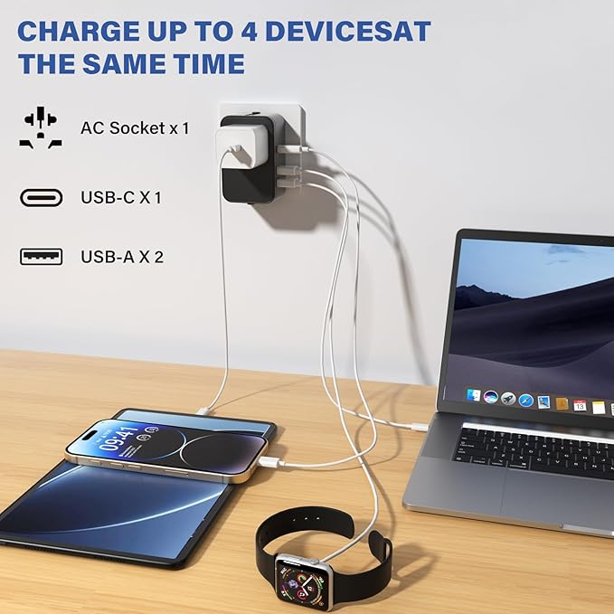 Travel Adapter with 2 USB A+1 USB C,Universal All in One Worldwide Travel Adapter,Power Converters Wall Charger,AC Power Plug Adapter,International Power Adapter for USA EU UK AUS Black