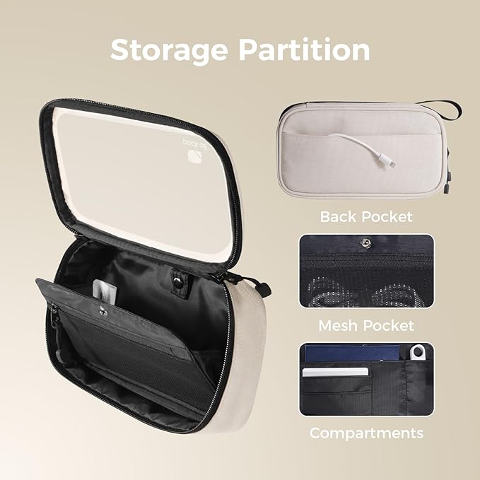 pack all Clear Electronic Organizer, TPU Cable Organizer Bag, Compact Cord Travel Organizer for Cables, Chargers, Phones, USB cords, SD Cards (Beige)